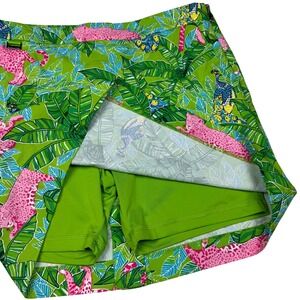 Polo Golf Ralph Lauren Skort Womens 8 Green Pink Tropical Leopard Statement